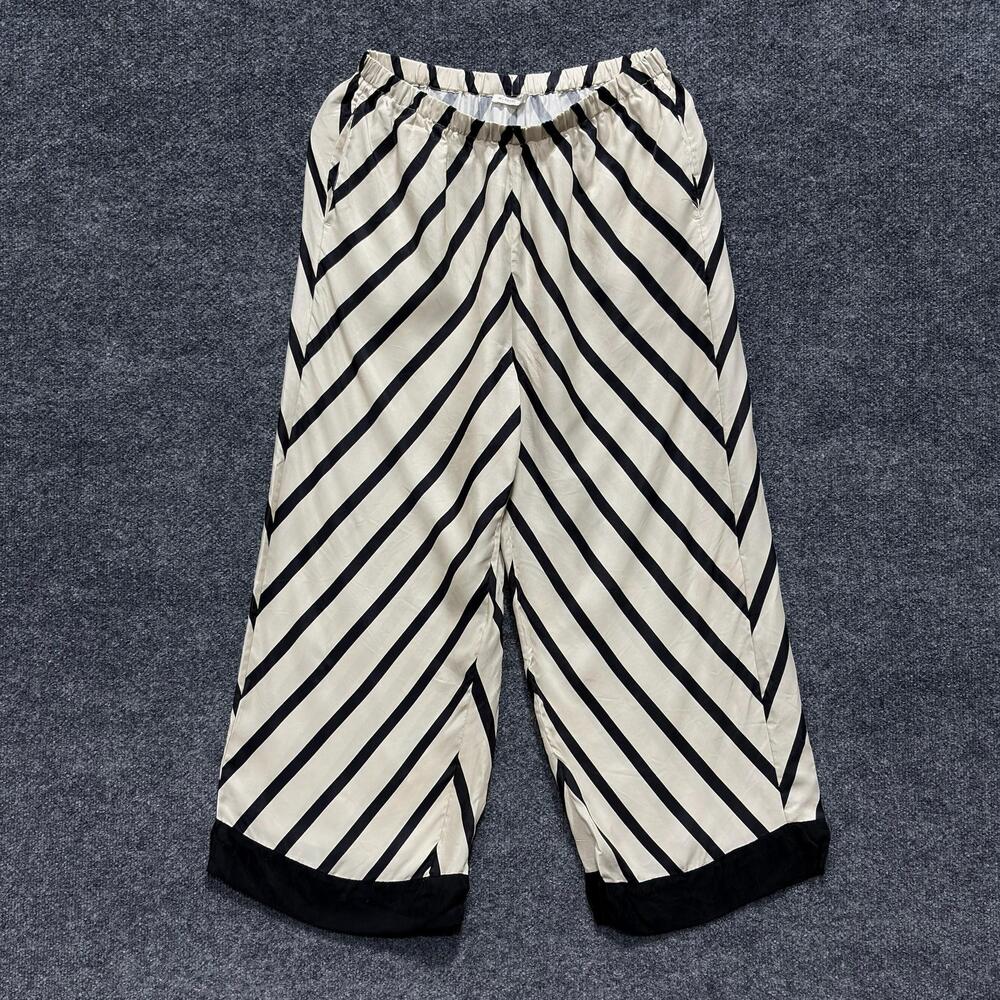 By Malene Birger Pants Womens 40 Beige Stripe Satin Wide Leg Cropped Pull On